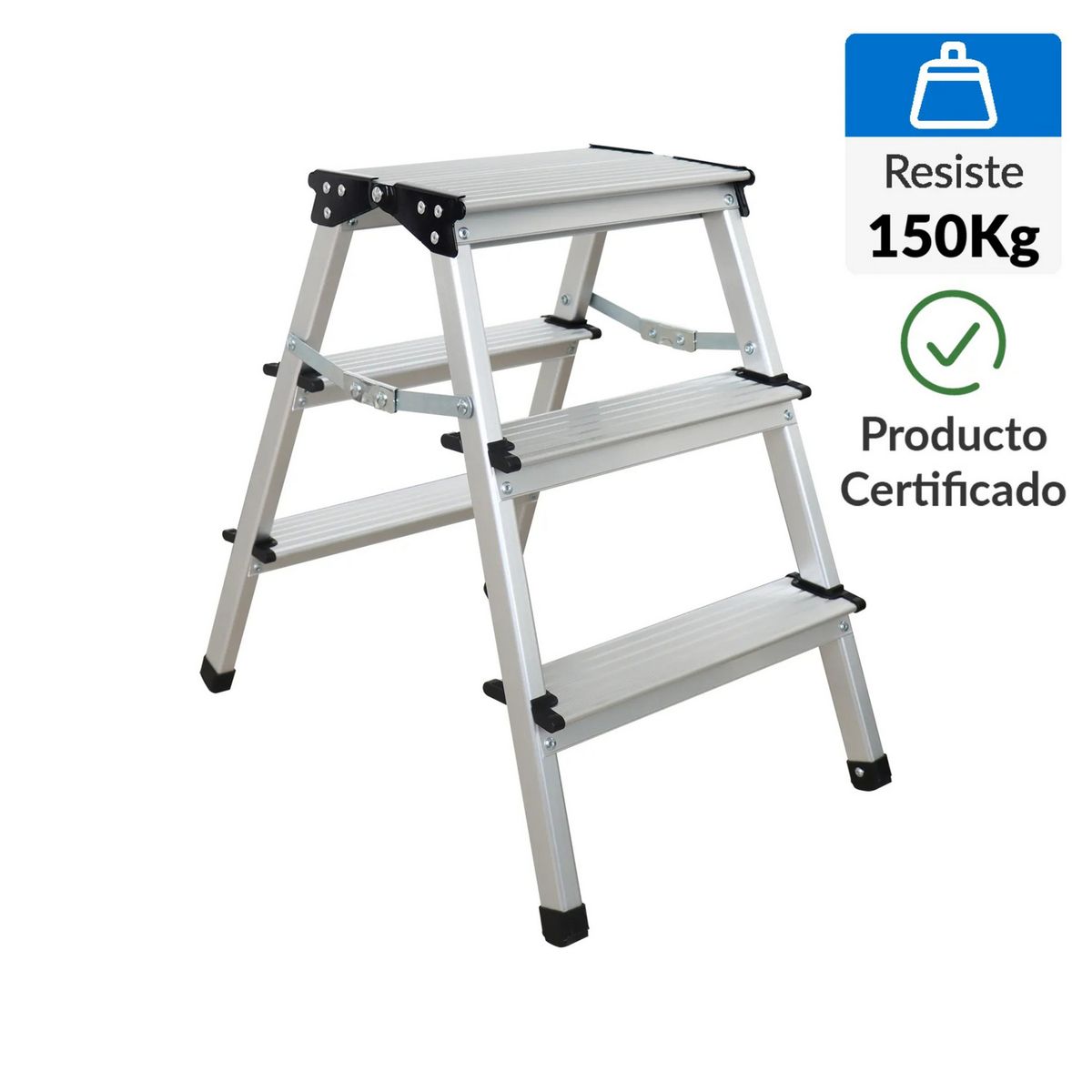 BAUKER - Escalera Tijera de Aluminio 3 Pasos 150Kg