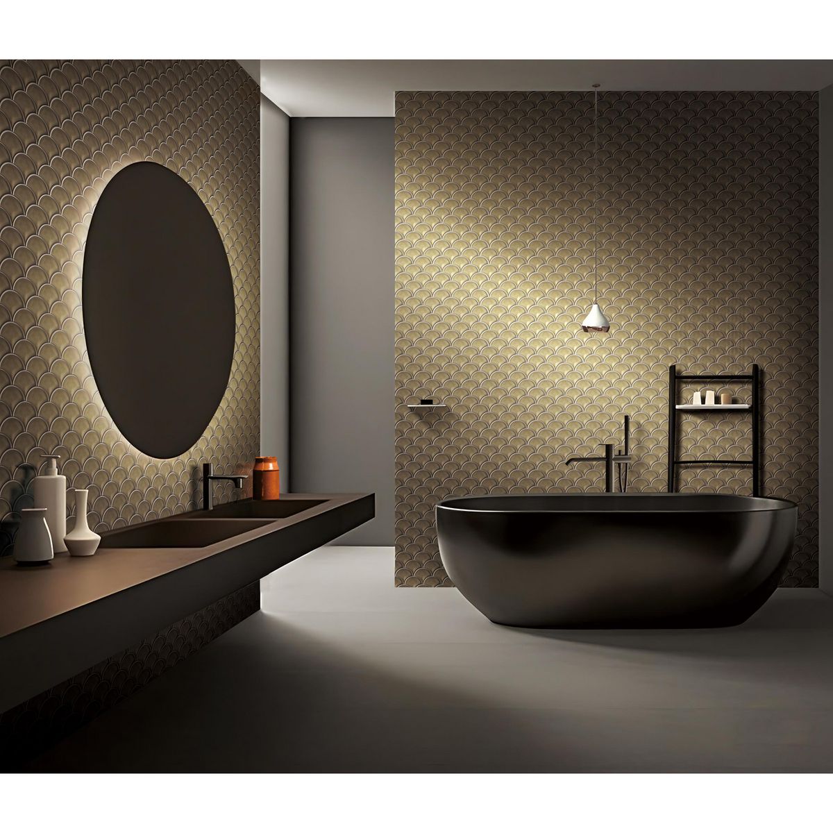 HOLZTEK - Malla Decorativa de Porcelanato Escama Dorado 25.9x27.3cm 0.07m2