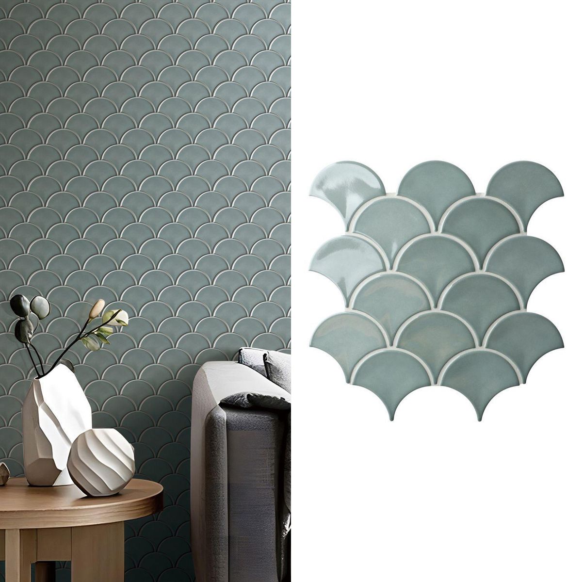 HOLZTEK - Malla Mosaico Escama Verde 25.9x27.3cm