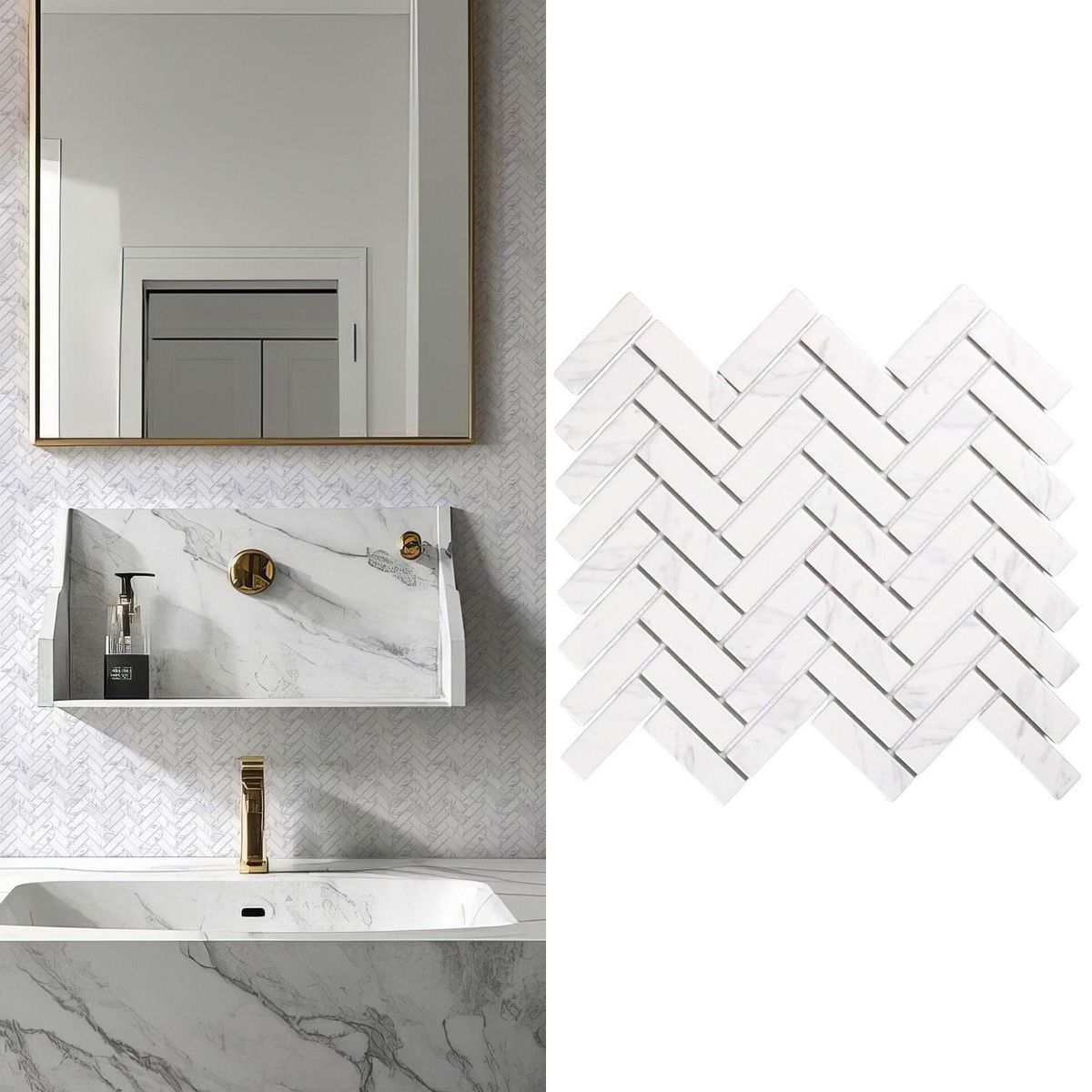 HOLZTEK - Malla Decorativa de Porcelanato Herring Marmol 31.6x27.7cm 0.09m2