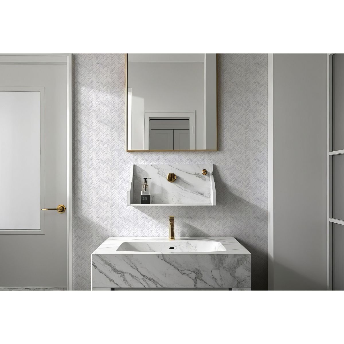 HOLZTEK - Malla Decorativa de Porcelanato Herring Marmol 31.6x27.7cm 0.09m2