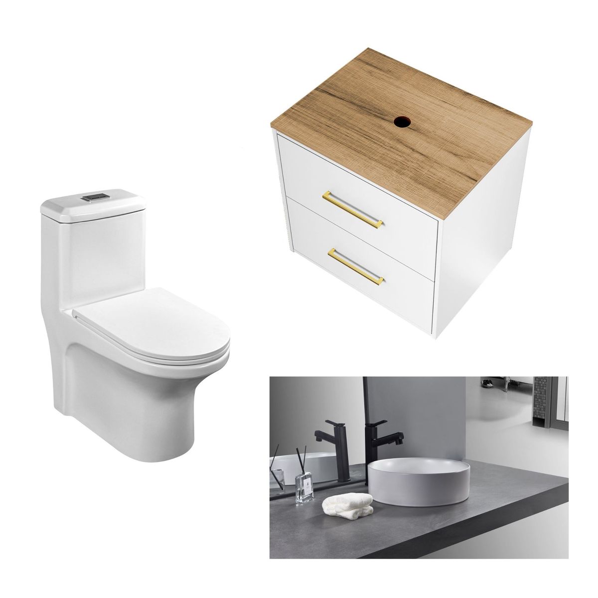 SENSI DACQUA - Mueble de Baño 60cm Viena + Lavamanos de Cerámica Circular Mate Blanco + One Piece Roma Blanco Mate