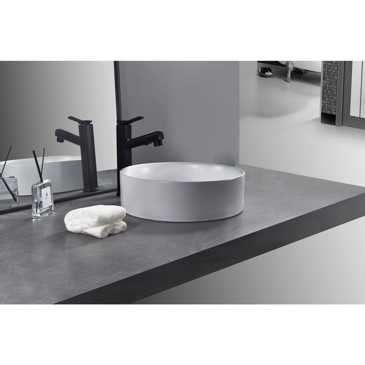 SENSI DACQUA - Mueble de Baño 60cm Viena + Lavamanos de Cerámica Circular Mate Blanco + One Piece Roma Blanco Mate