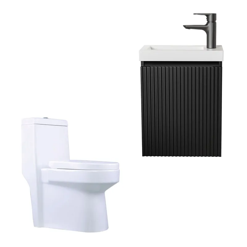SENSI DACQUA - Mueble de Baño LVM Moscú Negro 40cm + WC Inodoro One Piece Berlin Blanco