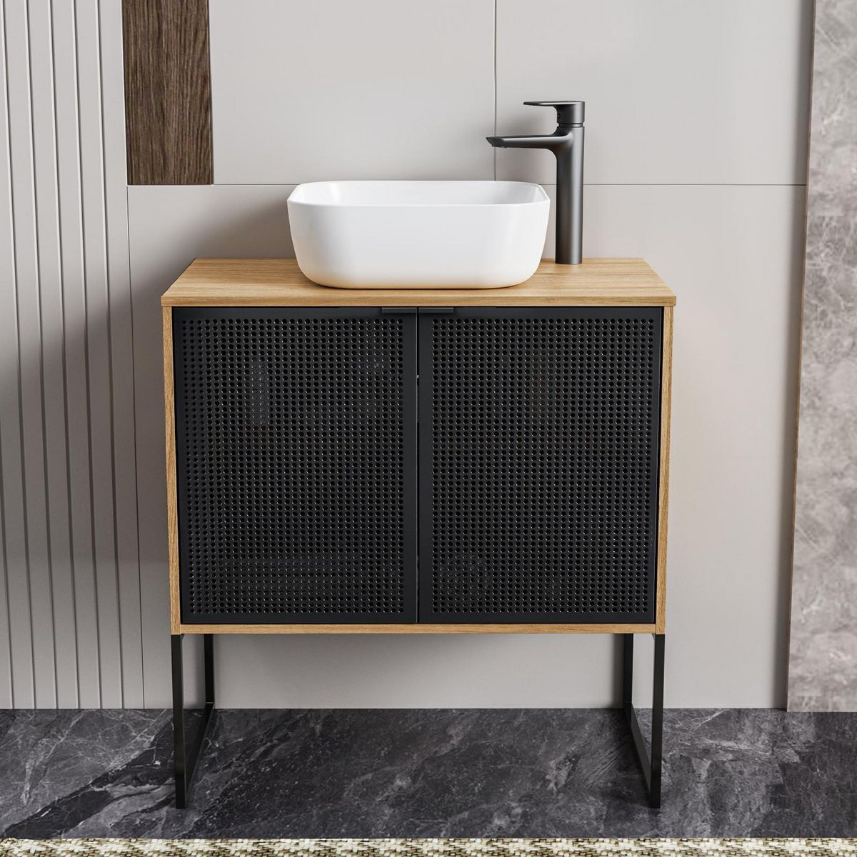 SENSI DACQUA - Mueble de Baño 80cm Riad Negro/Roble
