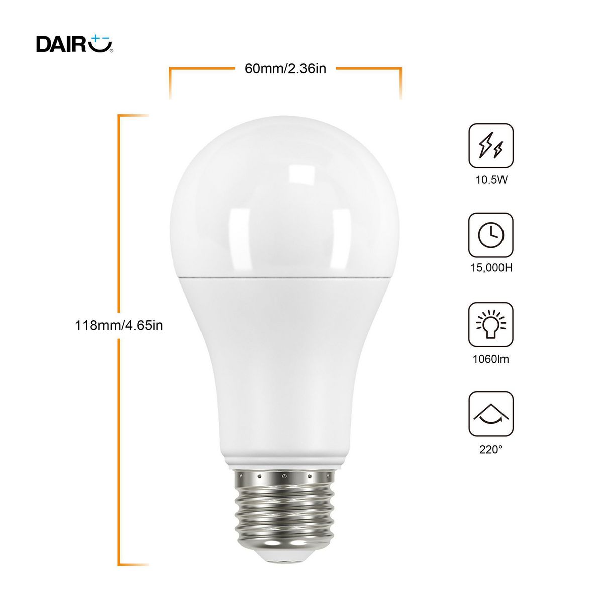 DAIRU - Pack de 2 Focos LED A60 E27 de 10.5 Watts Luz Natural