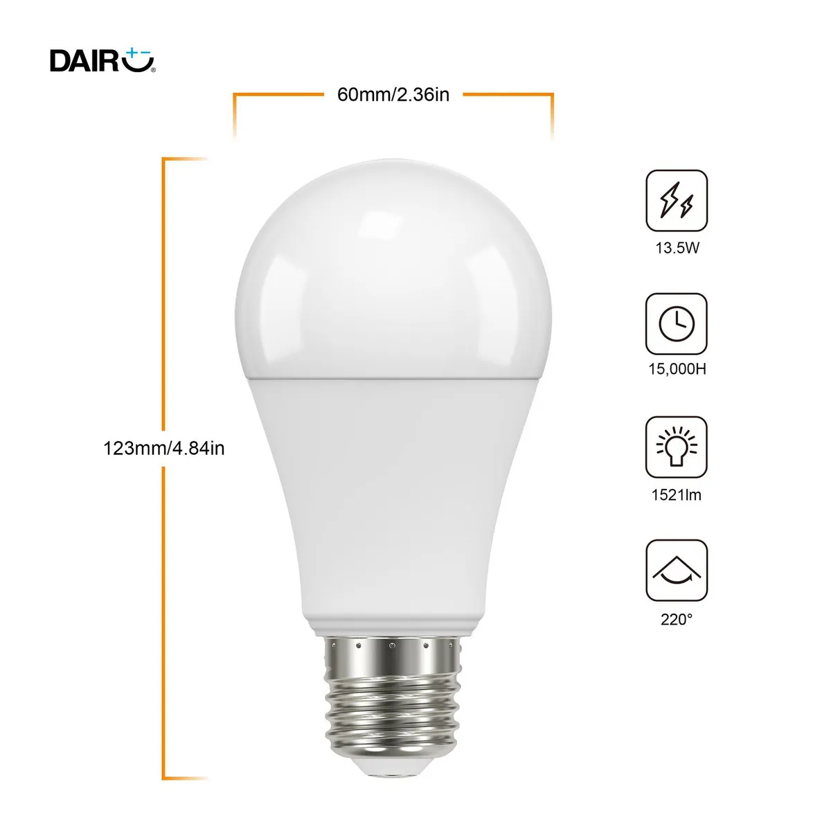 DAIRU - Pack x2 Focos LED A60 E27 13.5 W 1521 lm Luz Cálida (100 W Equivalente)