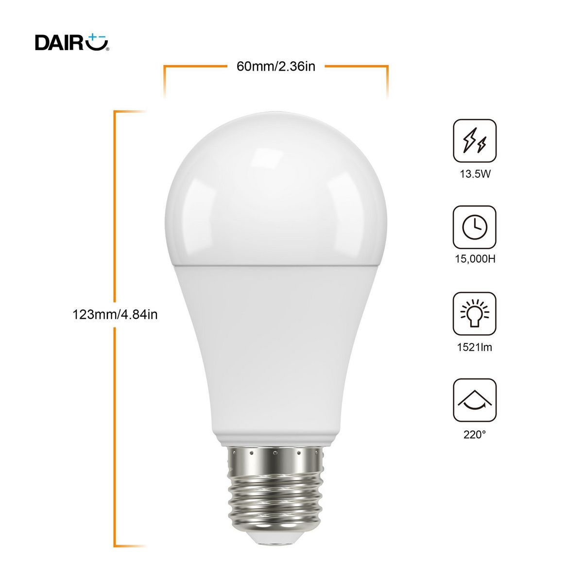 DAIRU - Pack x4 Focos LED A60 E27 13.5 W 1521 lm Luz Cálida (100 W Equivalente)