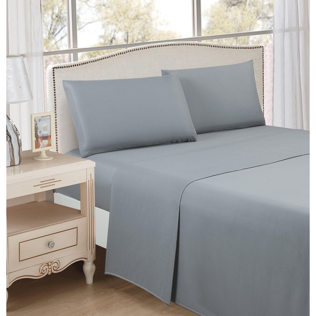 CASA BONITA - Sábana Basic 1.5 Plazas Microfibra Gris