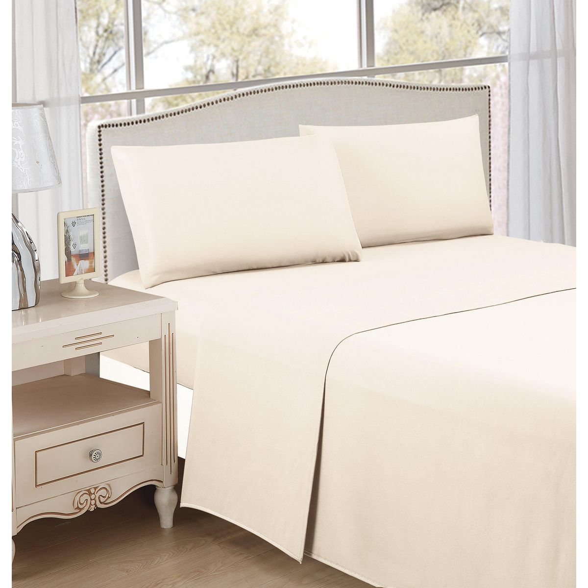 CASA BONITA - Sábana Basic 1.5 Plaza Microfibra Beige