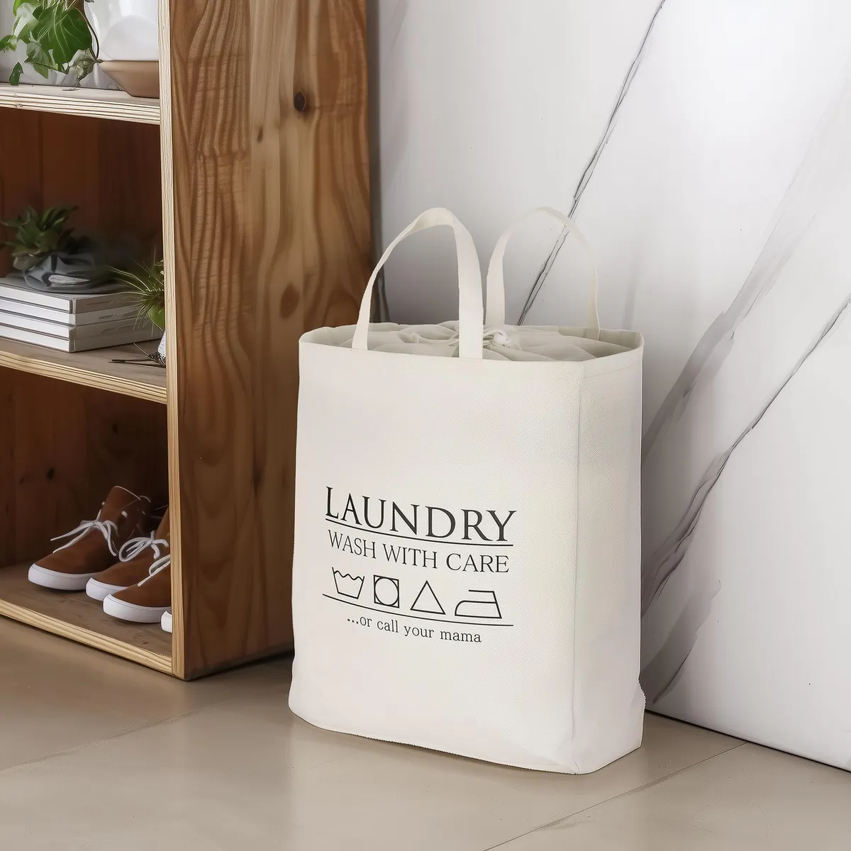 JUST HOME COLLECTION - Cesto de Ropa 40x51x26 cm Tela Blanco.