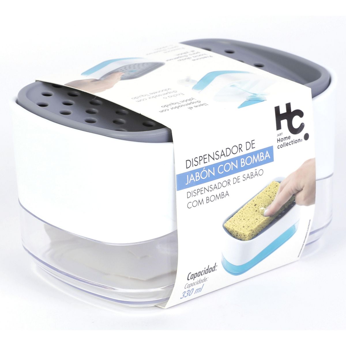 JUST HOME COLLECTION - Dispensador de jabón liquido lavavajillas con porta esponja para cocinas