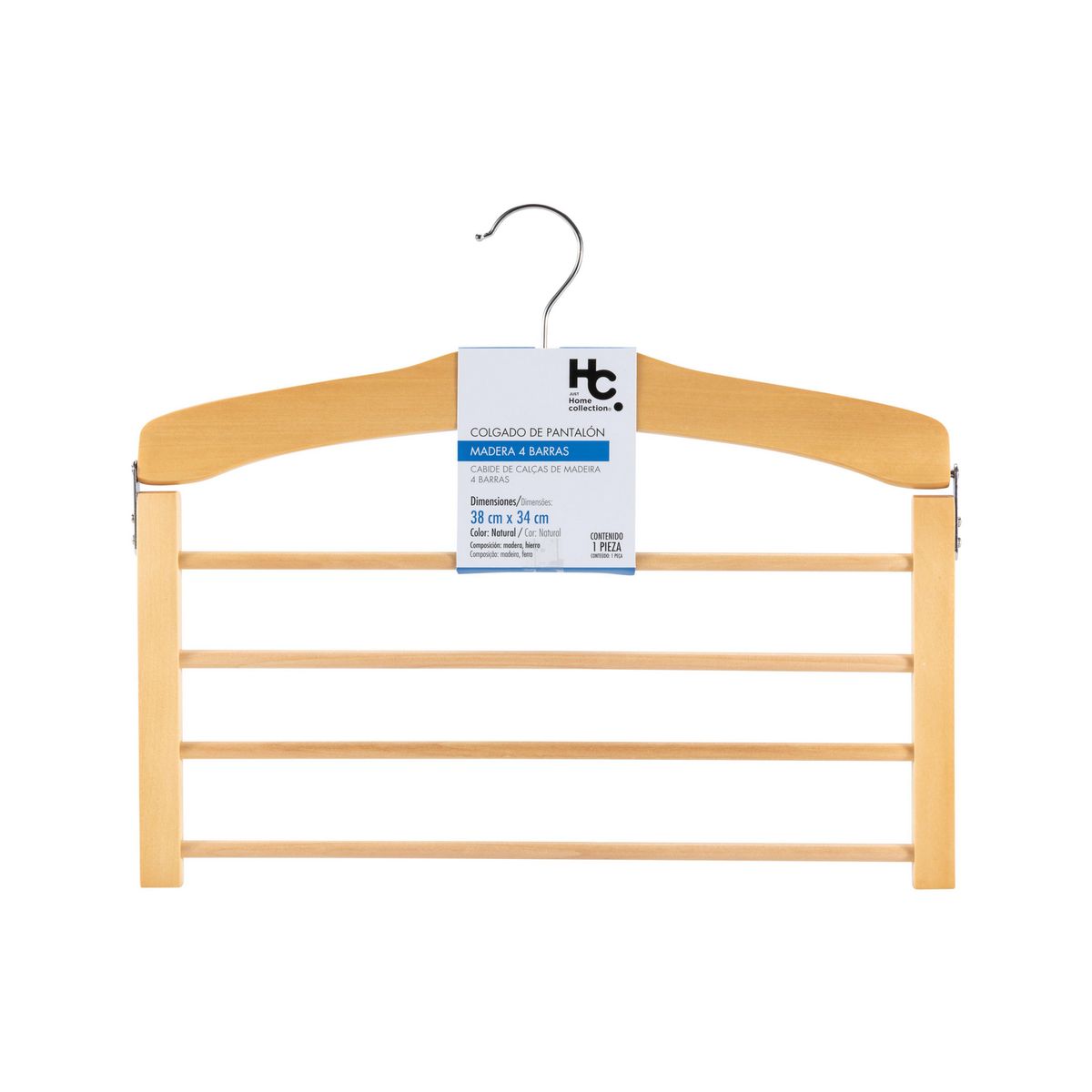 JUST HOME COLLECTION - Colgador de Pantalón de Madera 4 Barras