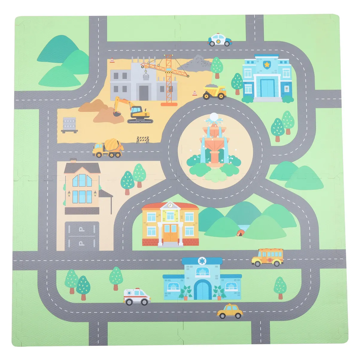 JUST HOME COLLECTION - Alfombra Puzzle Pista x4 Piezas 120x120 cm Multicolor