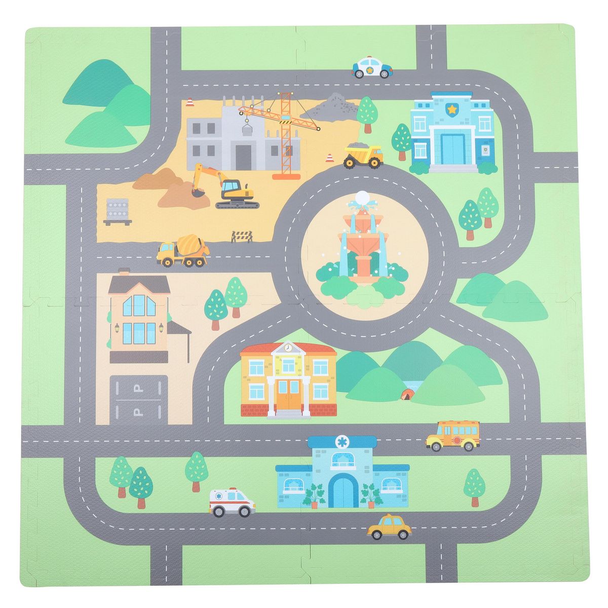 JUST HOME COLLECTION - Alfombra Puzzle Pista x4 Piezas 120x120 cm Multicolor