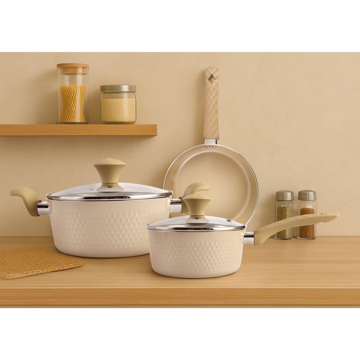 JUST HOME COLLECTION - Juego de Ollas y Sartenes Cerámica 5 Piezas