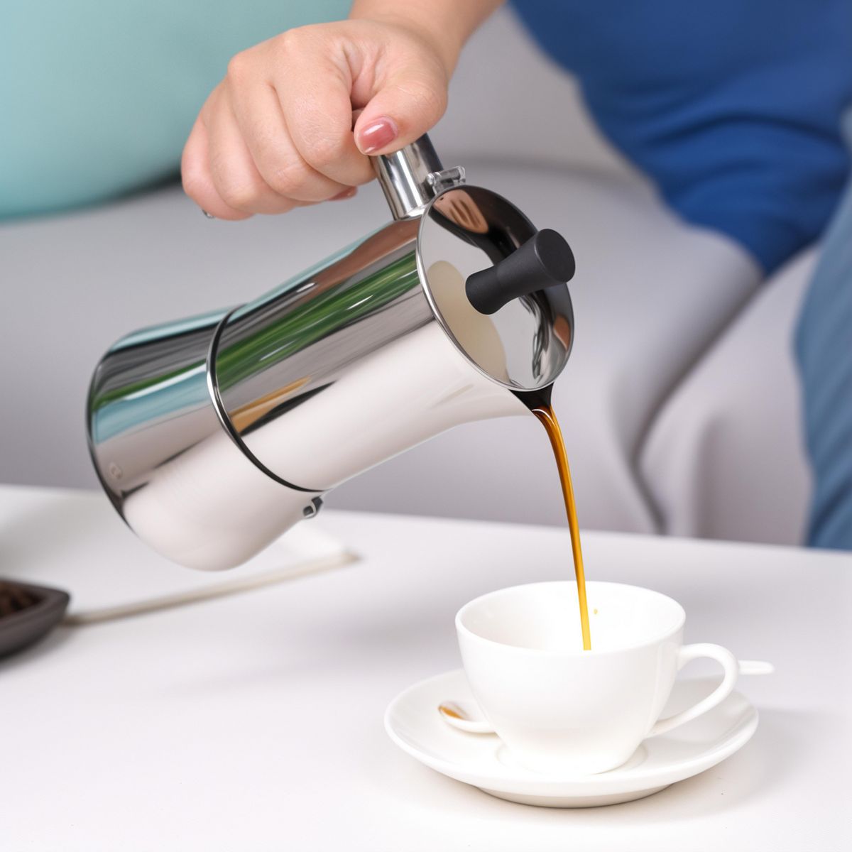 JUST HOME COLLECTION - Cafetera Moka 6 Tazas Acero Inoxidable 300 ml Plateada