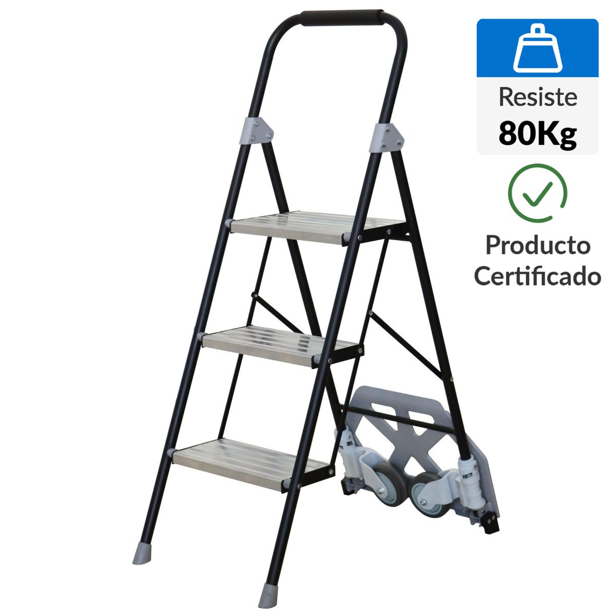 BAUKER - Escalera Tijera de Aluminio 3 Pasos 80Kg