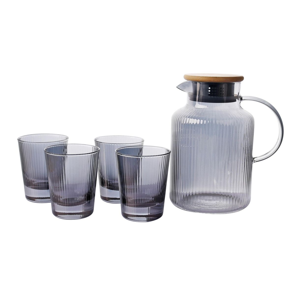 JUST HOME COLLECTION - Set 1 Jarra de Vidrio 1750 ml + 4 Vasos de Vidrio 240 ml