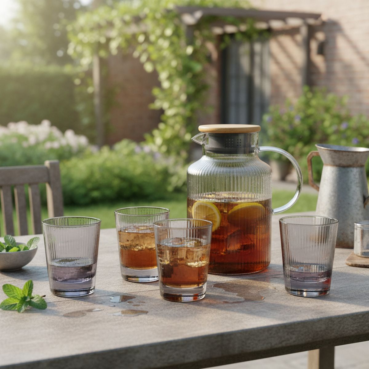 JUST HOME COLLECTION - Set 1 Jarra de Vidrio 1750 ml + 4 Vasos de Vidrio 240 ml