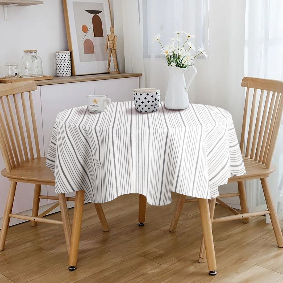 Mantel Jacquard Redondo a Rayas 180cm Blanco/Gris, marca JUST HOME COLLECTION - Foto Principal