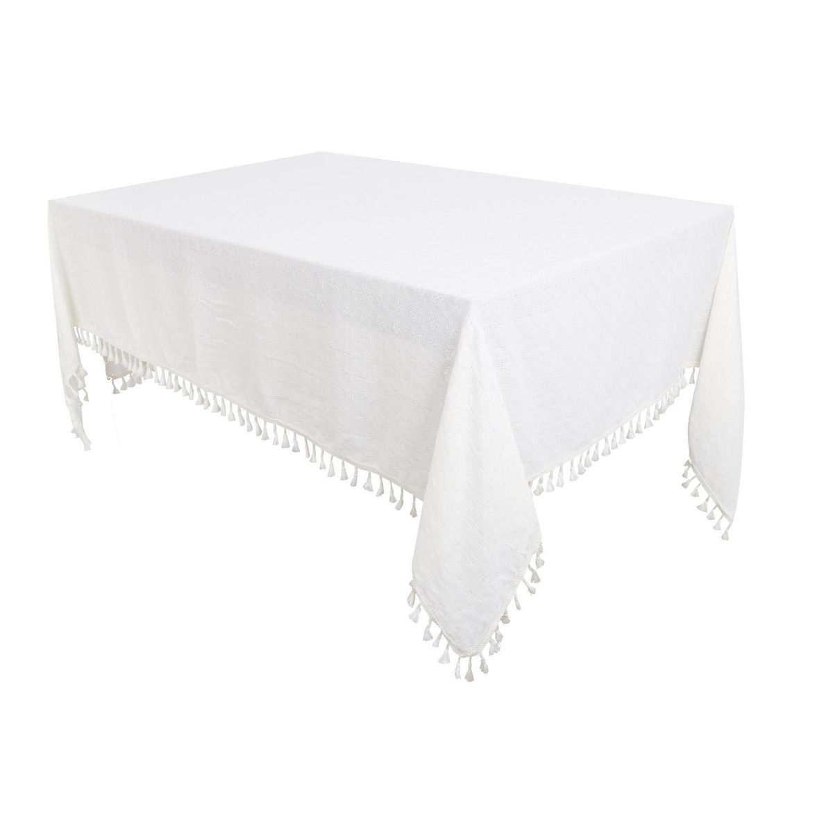 JUST HOME COLLECTION - Mantel Cuadrado 180x180 cm Blanco con Borlas