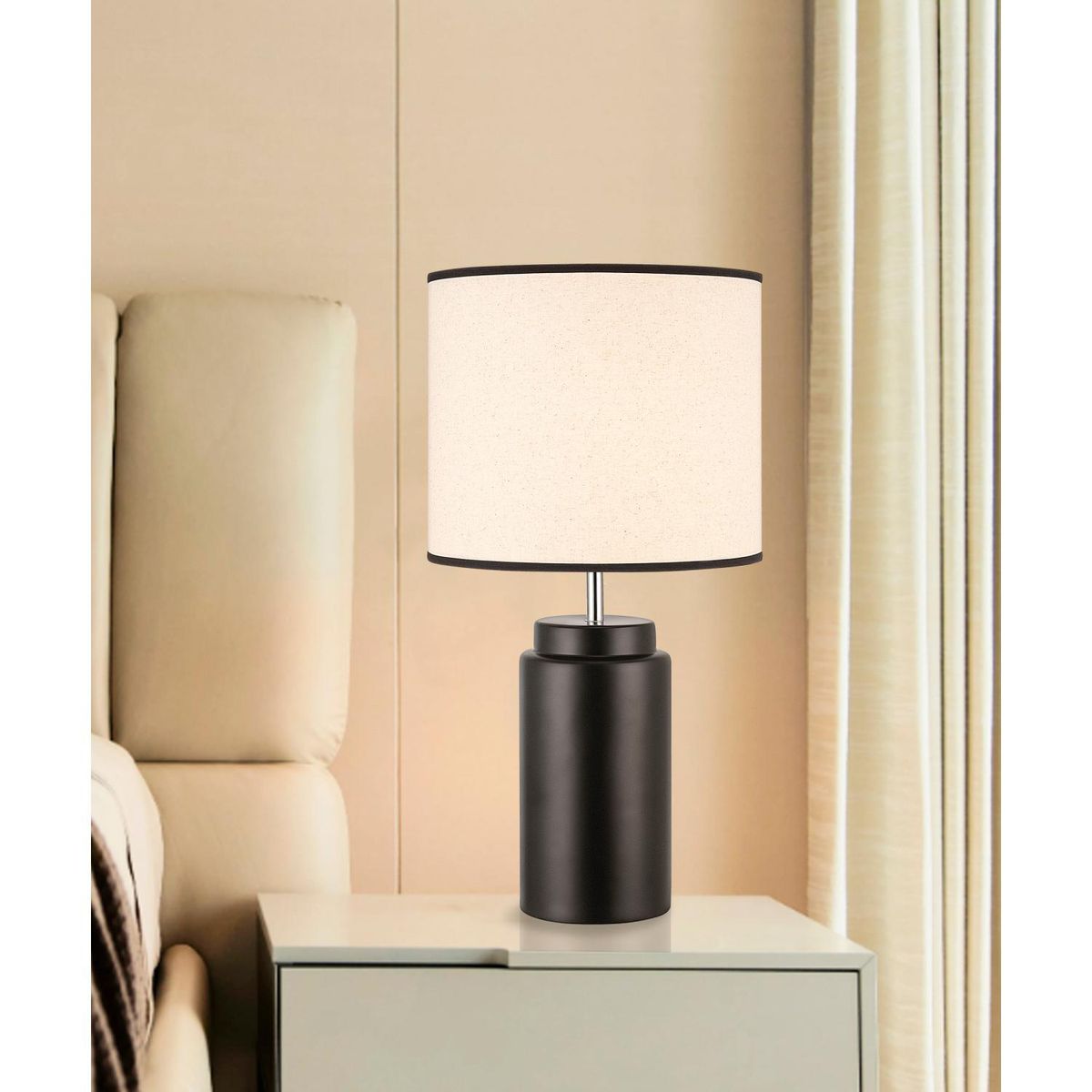 JUST HOME COLLECTION - Lámpara de Mesa Cami 1L E27 Negro/Blanco 30x60 cm