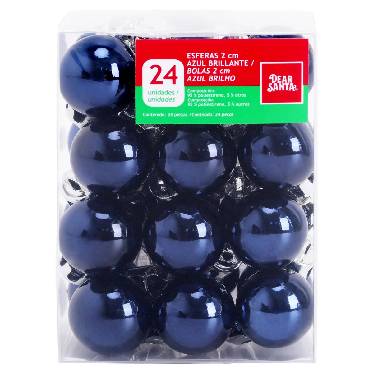 DEAR SANTA - Set de 24 Esferas 2 cm Azul Oscuro Brillantes