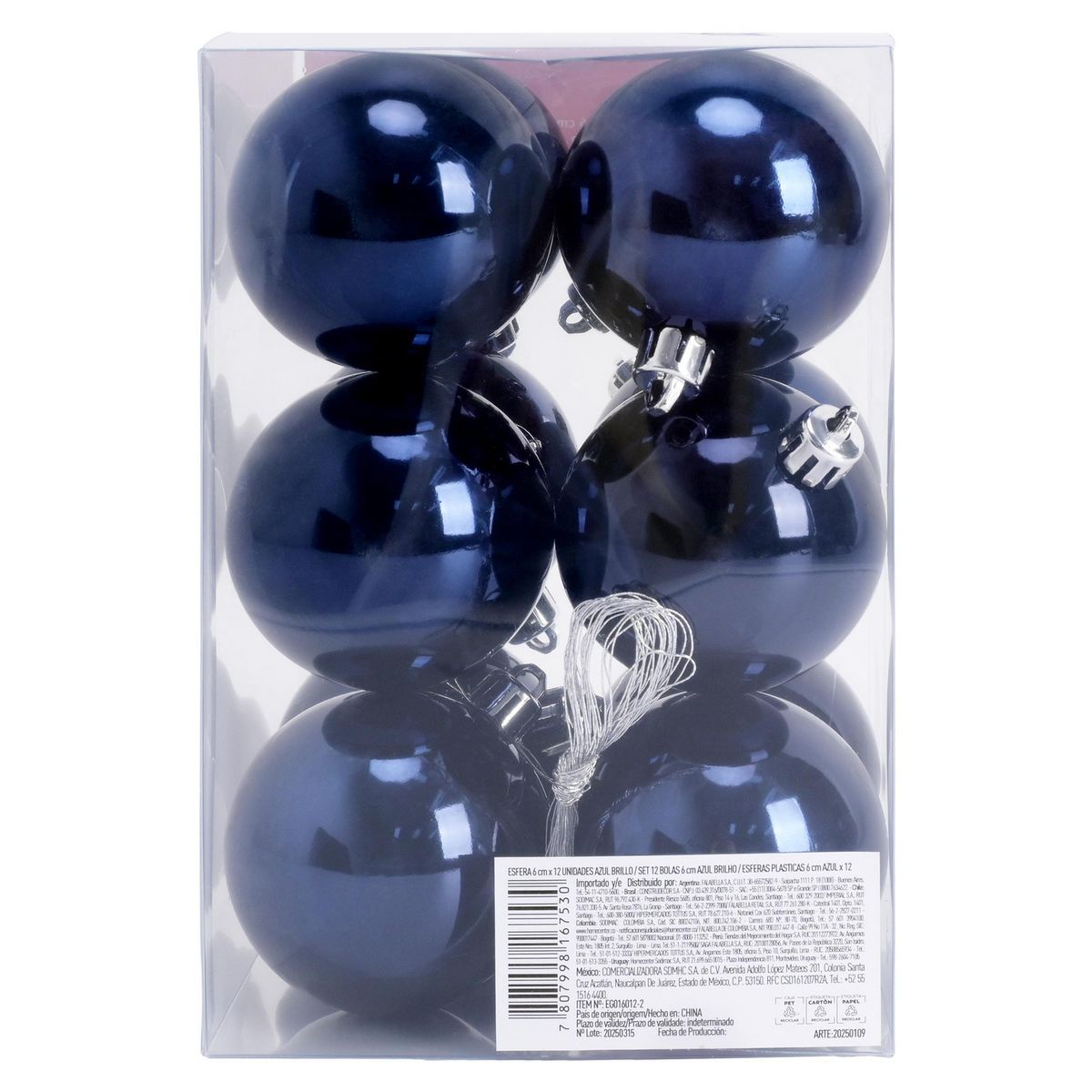 DEAR SANTA - Set de 12 Esferas 6 cm Azul Oscuro Brillantes