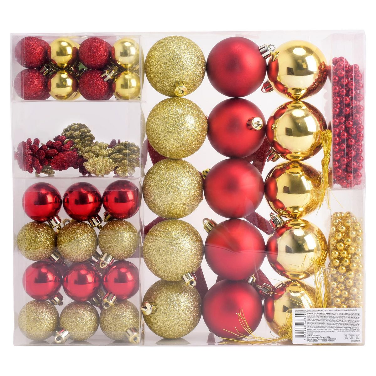 DEAR SANTA - 62 Esferas de Navidad Rojo/Dorado