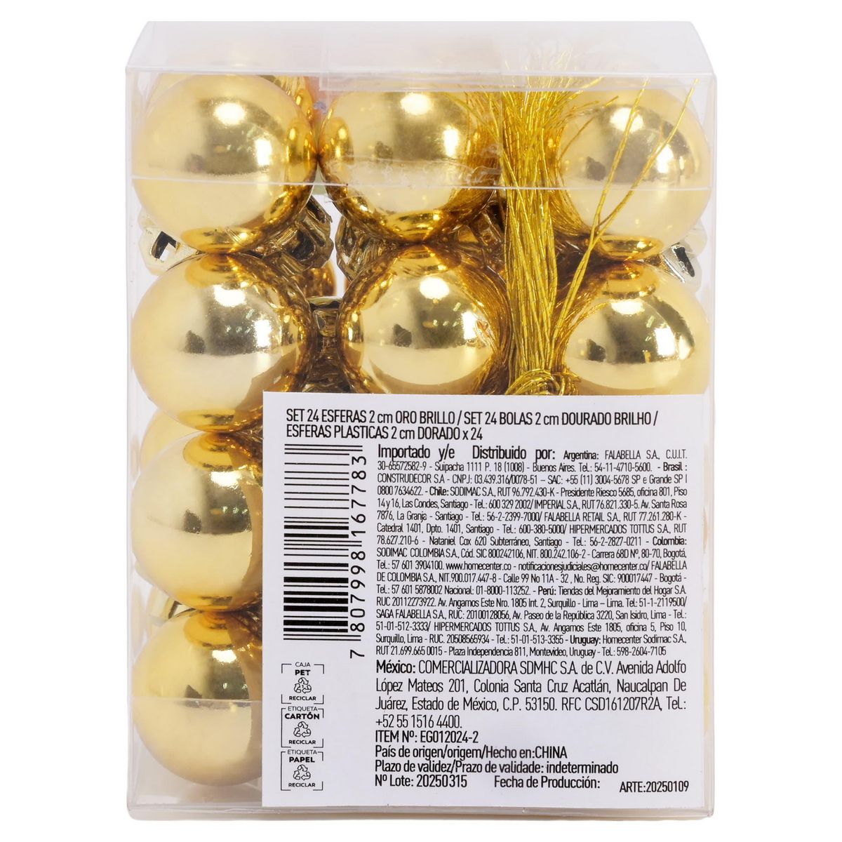 DEAR SANTA - Set de 24 Esferas 2 cm Doradas Brillantes