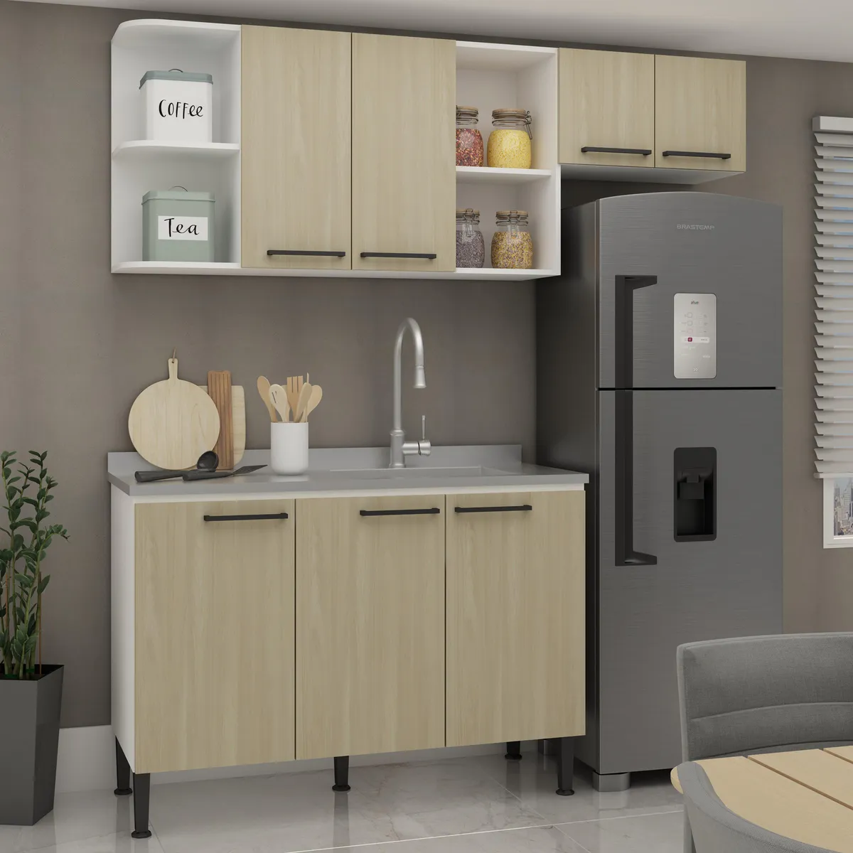 GENIALFLEX - Mueble de Cocina Valencia 180cm Beige