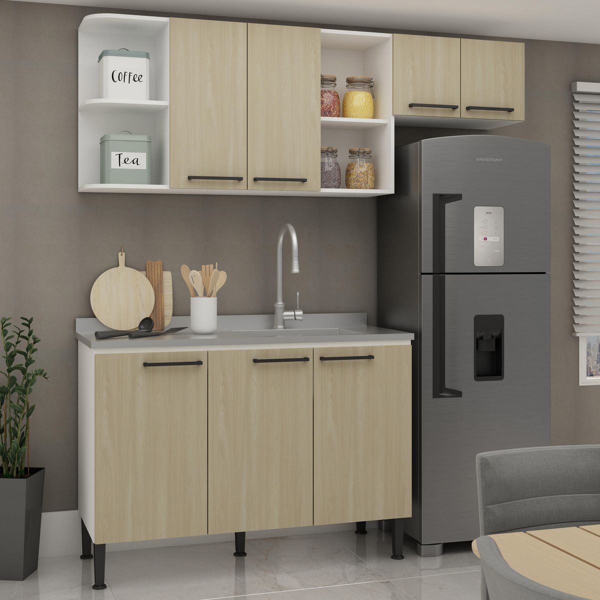 GENIALFLEX - Mueble de Cocina Valencia 180cm Beige