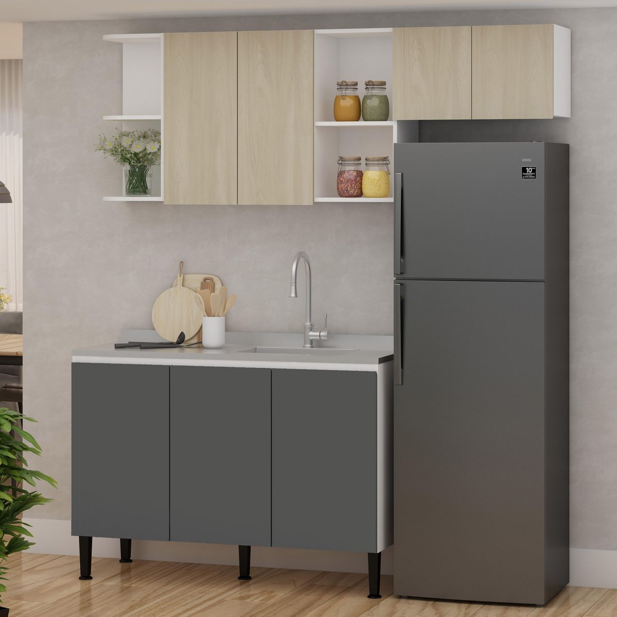 GENIALFLEX - Kit Muebles de Cocina Valencia 180cm Gris