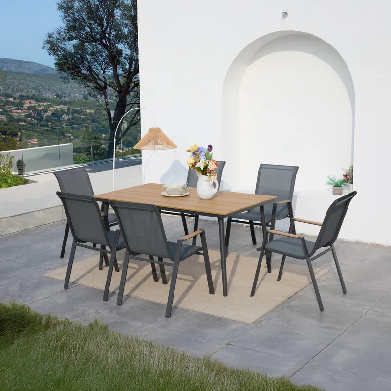 JUST HOME COLLECTION - Juego de Comedor de Terraza Berlin 6 Personas Gris