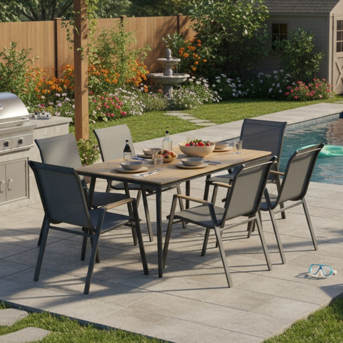 JUST HOME COLLECTION - Juego de Comedor de Terraza Berlin 6 Personas Gris