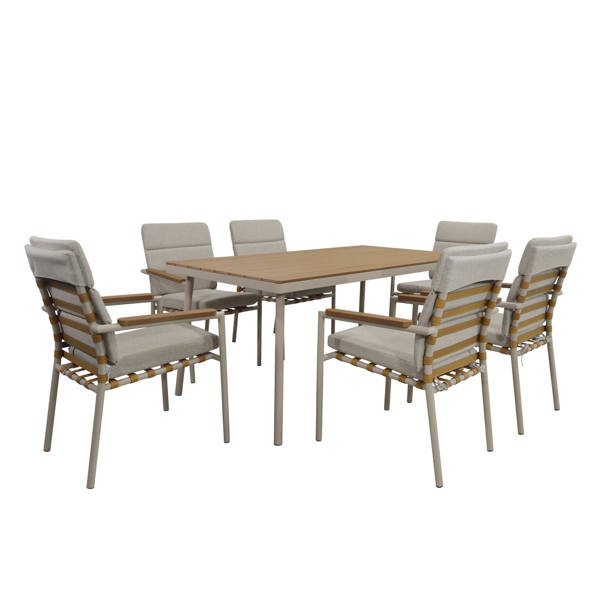 JUST HOME COLLECTION - Juego de Comedor de Terraza Rio 6 Personas Taupe Claro