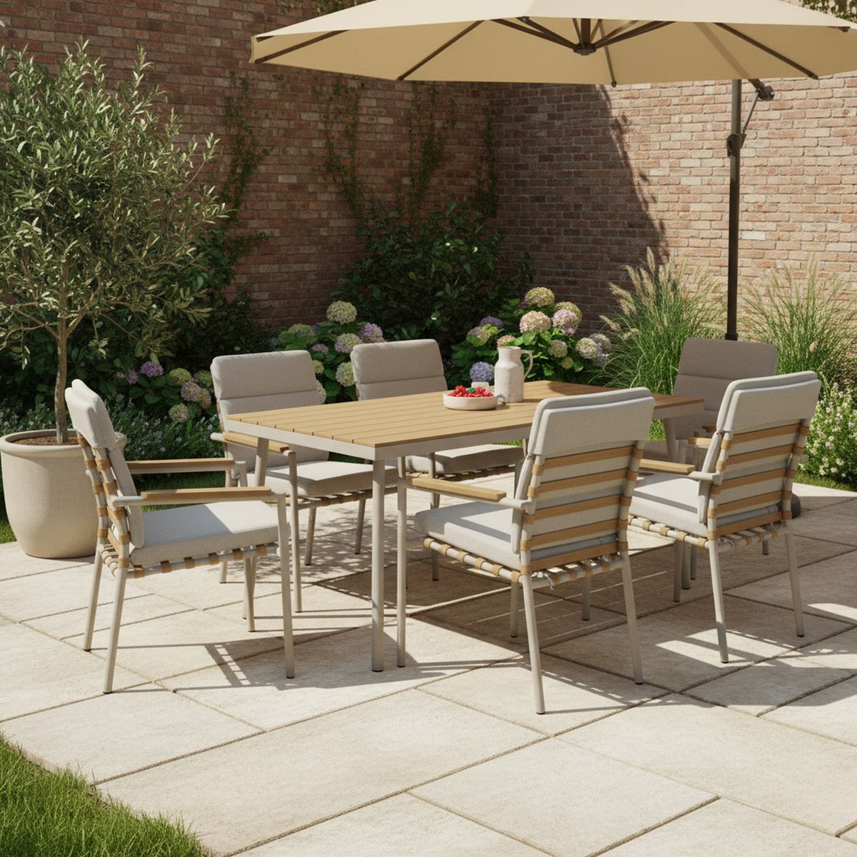 JUST HOME COLLECTION - Juego de Comedor de Terraza Rio 6 Personas Taupe Claro