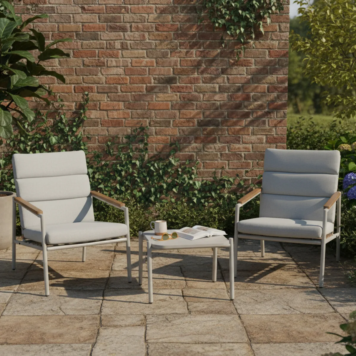 JUST HOME COLLECTION - Juego de Balcón de Terraza Rio 2 Personas Taupe Claro