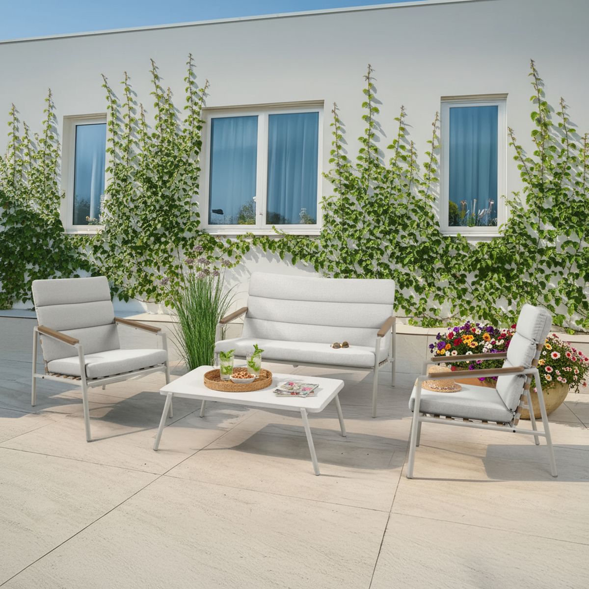 JUST HOME COLLECTION - Juego de Living de Terraza Rio 4 Personas Taupe Claro