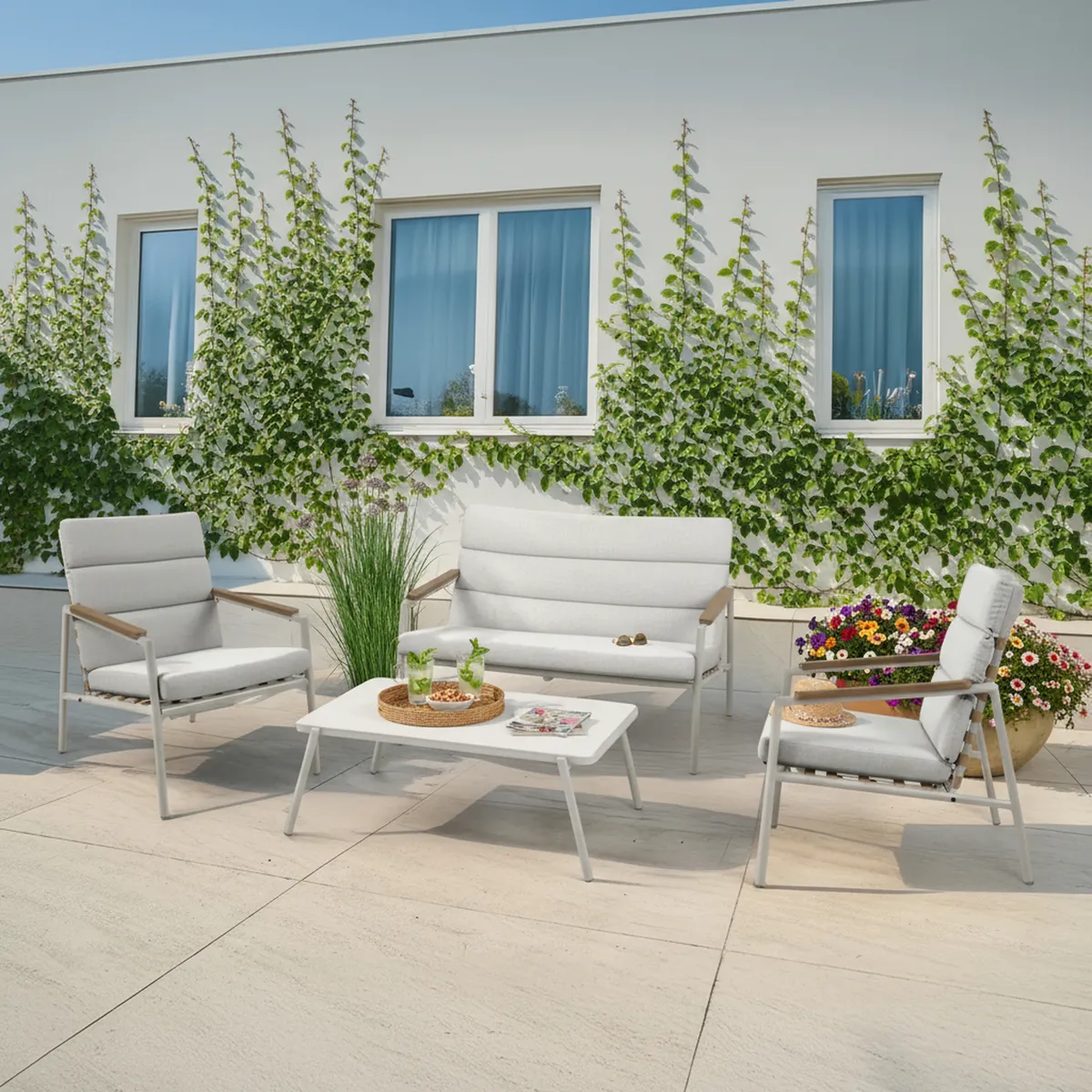 JUST HOME COLLECTION - Juego de Living de Terraza Rio 4 Personas Taupe Claro