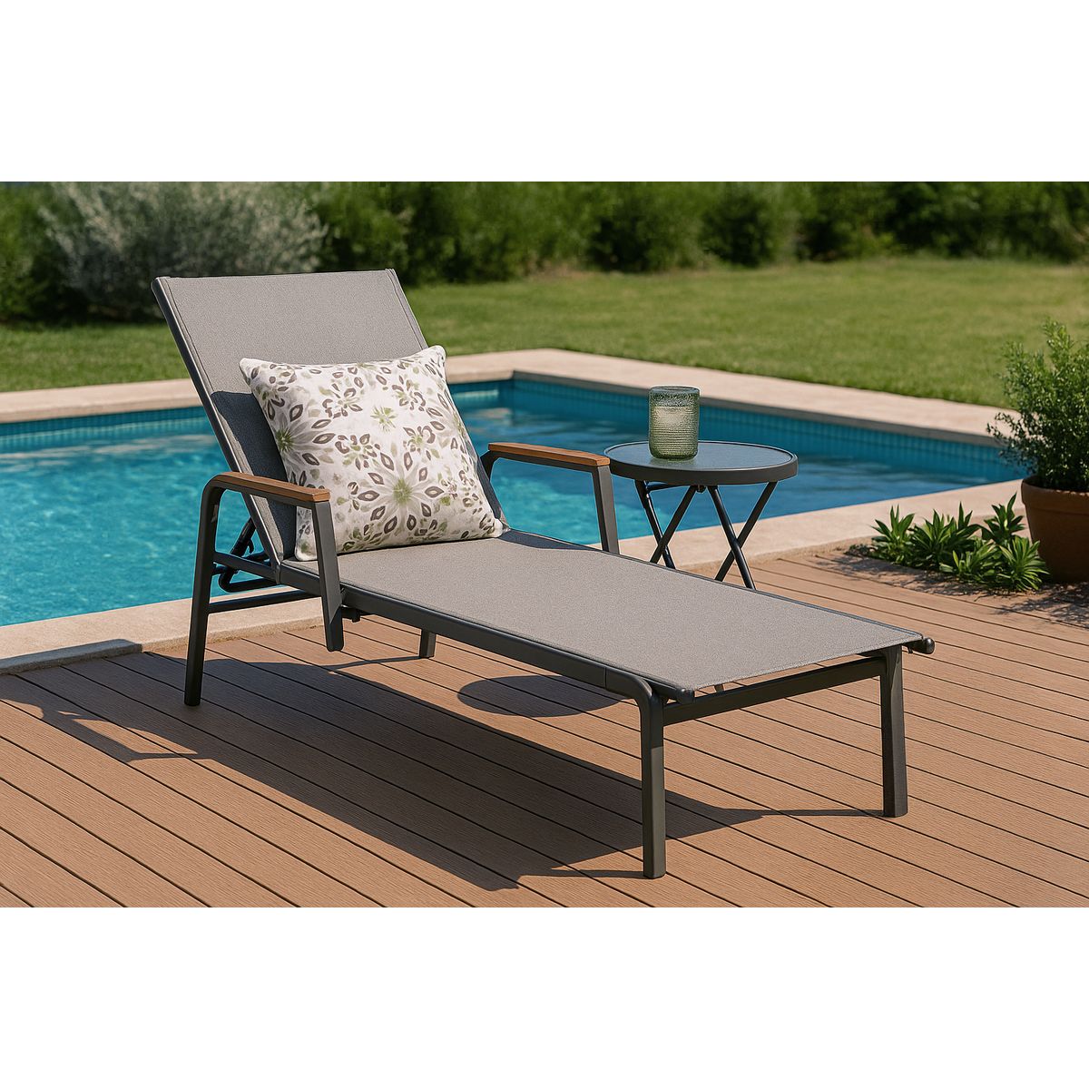 JUST HOME COLLECTION - Reposera Dubai de Metal con Cojín Taupe