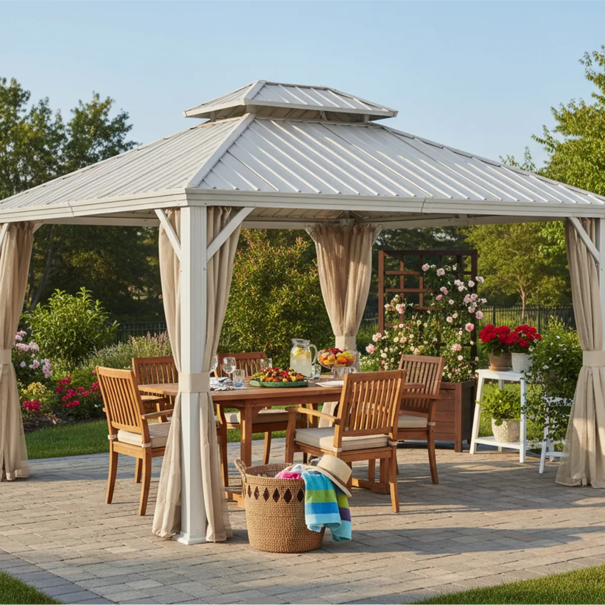 JUST HOME COLLECTION - Pérgola Metálica con Cortinas 3.6x3m Beige