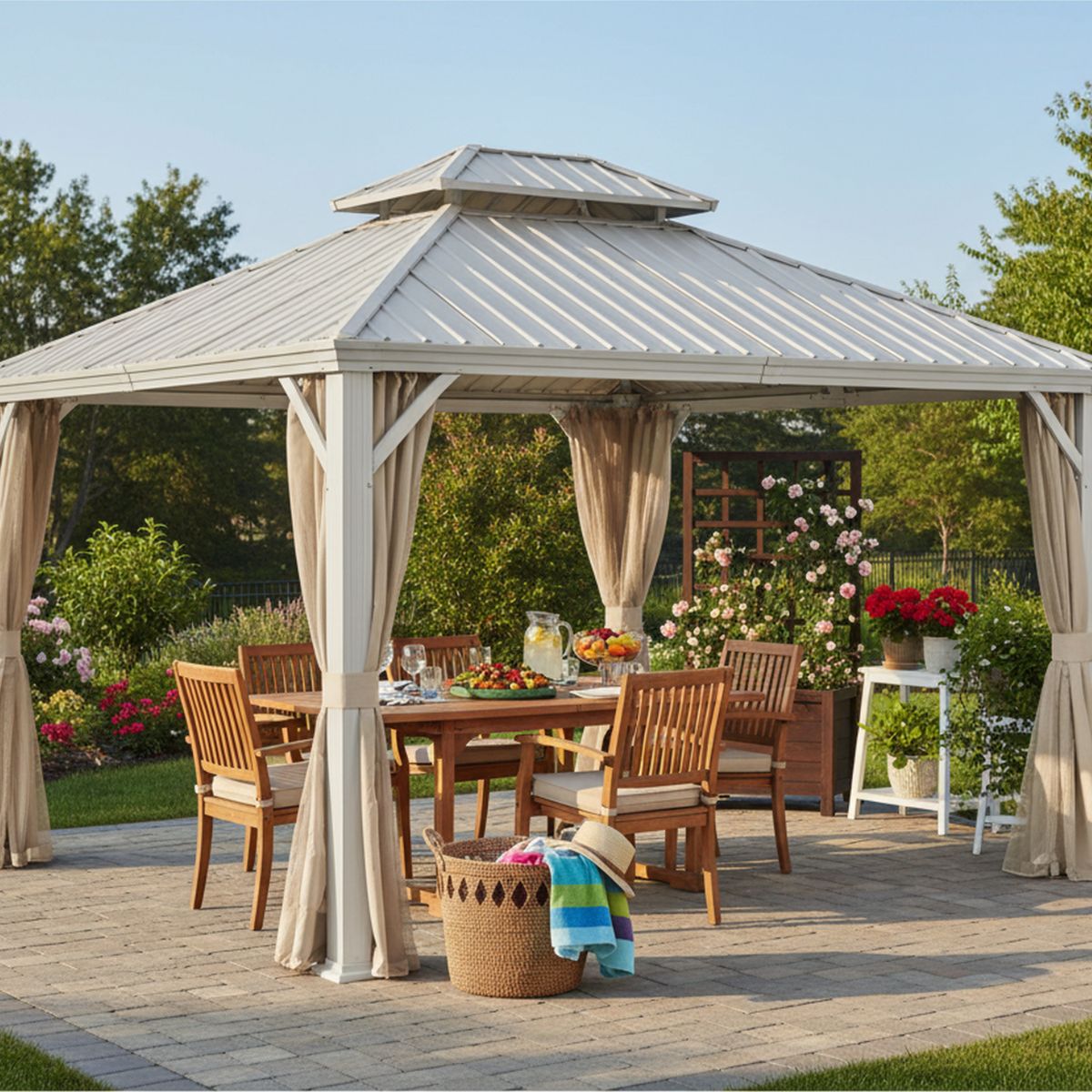 JUST HOME COLLECTION - Pérgola Metálica con Cortinas 3.6x3m Beige
