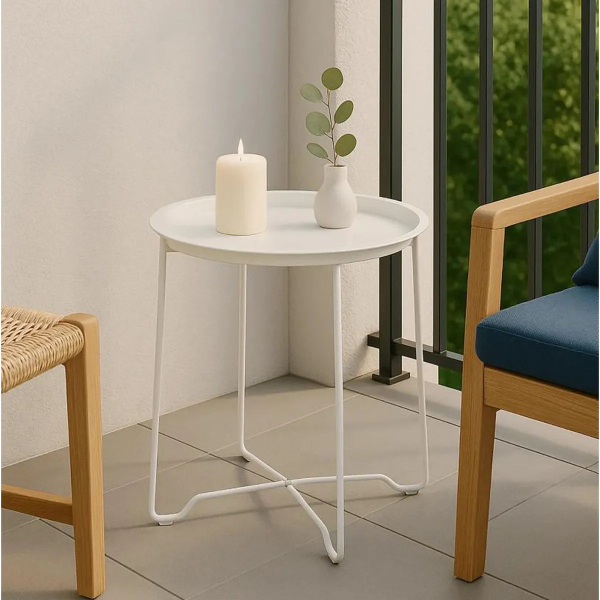Mesa de Apoyo Acero Redonda 46x48 cm Beige, marca JUST HOME COLLECTION - Foto Principal