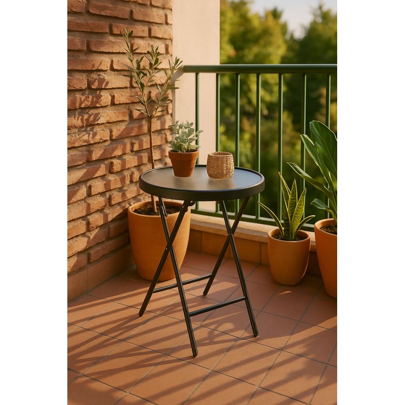 JUST HOME COLLECTION - Mesa de Apoyo Redonda Metal 45x50x45 cm Gris Oscuro