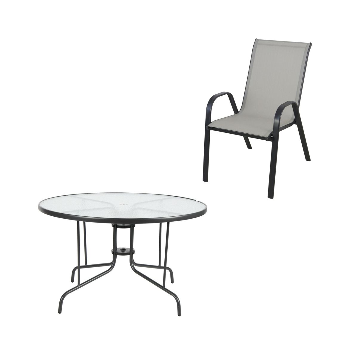 Juego de comedor mesa redonda de Vidrio 120x70x120 + 4 sillas de metal Sling Crudo, marca JUST HOME COLLECTION - Foto 2