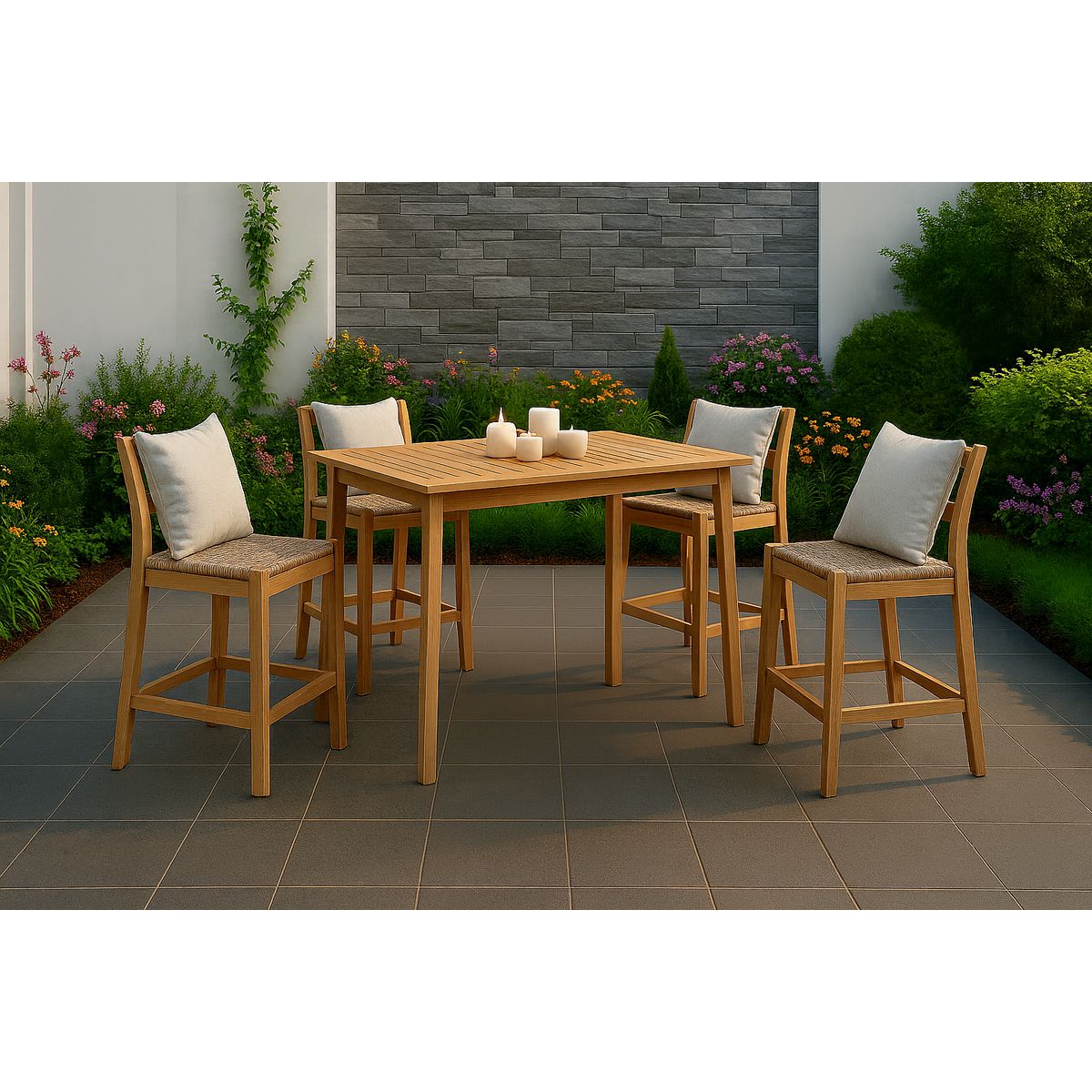 JUST HOME COLLECTION - Juego de Bar de Terraza Zapallar 4 Personas Natural