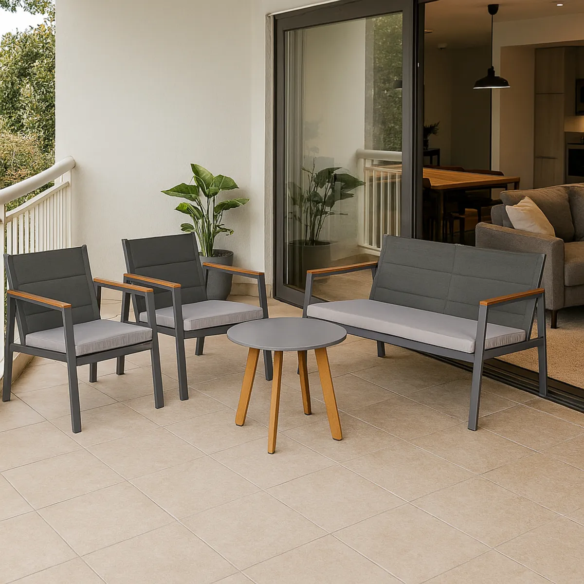 JUST HOME COLLECTION - Juego de Comedor de Terraza Recife 2 Personas Gris