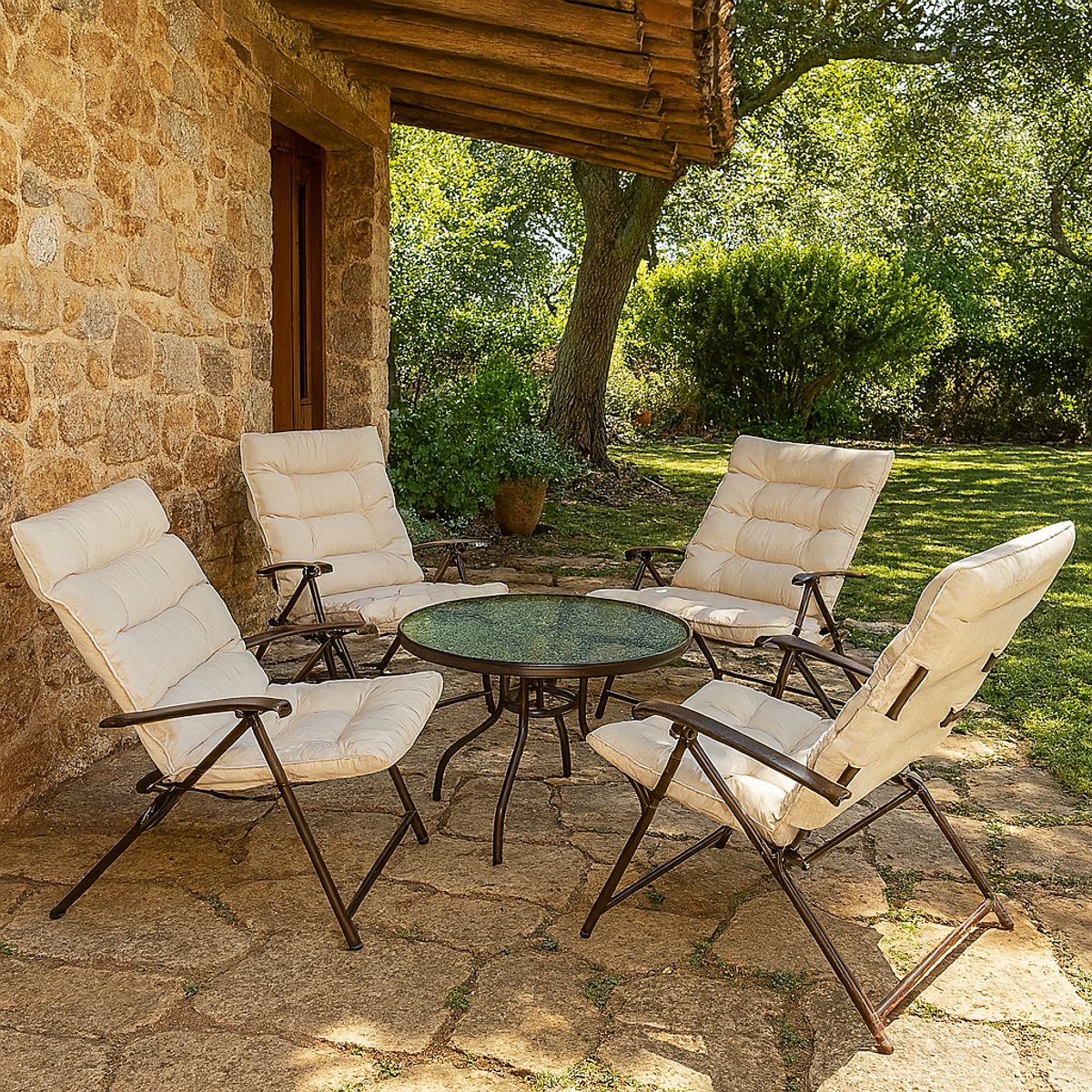 JUST HOME COLLECTION - Juego de Balcón de Terraza Sao Paulo Plegable 2 Personas Beige